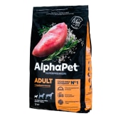 ALPHAPET для взрослых собак мелких пород (ИНДЕЙКА, РИС), 3 кг