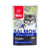 BLITZ Sensitive пауч для взрослых кошек (ЛОСОСЬ, ИНДЕЙКА), 85 г