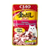 INABA Ciao Kinnodashi пауч для кошек (ЛОСОСЬ, МОРСКОЙ ГРЕБЕШОК В ЖЕЛЕ), 60 г