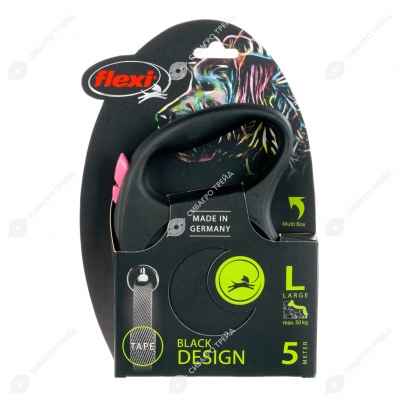 Рулетка BLACK DESIGN L (5 м, 50 кг) ремень, розовый, FLEXI