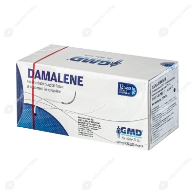 DAMALENE (ПП) монофиламентная нерассасывающаяся нить (1 * 75 см, 3-0) с иглой 20 мм, 1/2, колющая, 12 шт