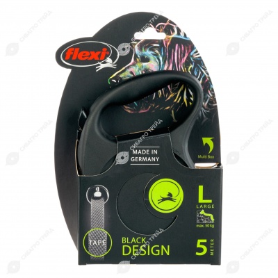 Рулетка BLACK DESIGN L (5 м, 50 кг) ремень, серебро, FLEXI