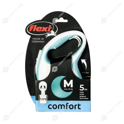 Рулетка COMFORT M (5 м, 25 кг) ремень, светло-синий, FLEXI