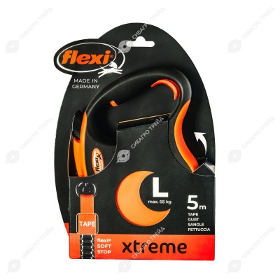 Рулетка XTREME L (5 м, 65 кг) ремень, черно-оранжевый, FLEXI