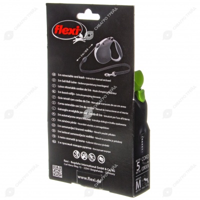 Рулетка SAFARI M (5 м, 20 кг) трос, зелёный тигр, FLEXI