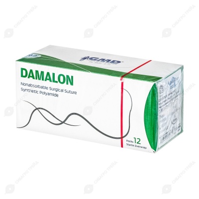 DAMALON (ПА) мультифиламентная нерассасывающаяся нить (1 * 75 см, 2-0) с иглой 26 мм, 1/2, колющая, 12 шт