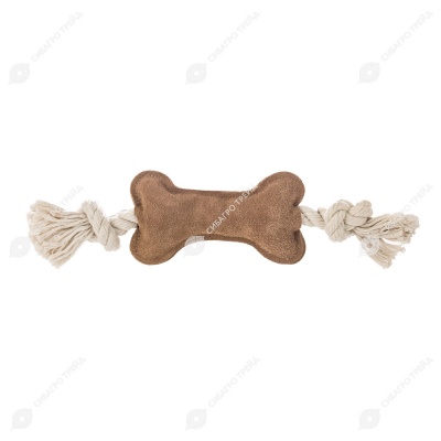 Игрушка КОСТЬ 33 * 8 * 2 см для собак (замша, х/б канат), бежевая