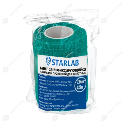 Бандаж самофиксирующийся STARLAB 7,5 см * 4,5 м с горькой пропиткой, мятный